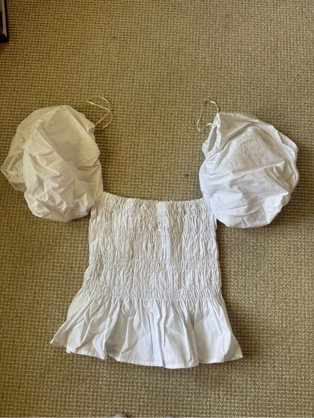 Astr White Smocked Puff Sleeve Top